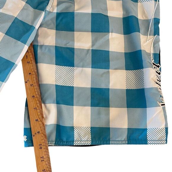QuikSilver Mens Board Shorts Mid Length Plaid Blue Drawstring Strap Size 35 - Picture 7 of 8